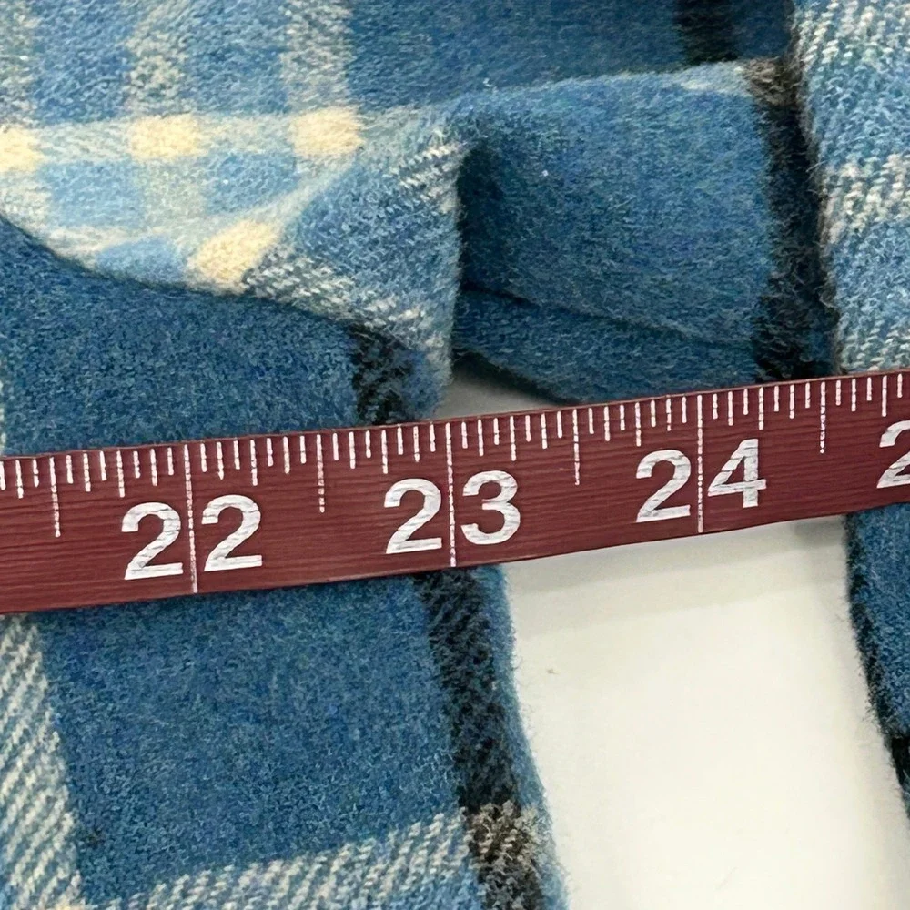 YoungLA Flannel Shirt Jacket Mens Large Blue Plaid Hooded Shacket Streatwear